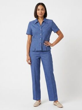 Sag Harbor,  Blue Short-Sleeve Pantsuit with Tailored Jacket - M